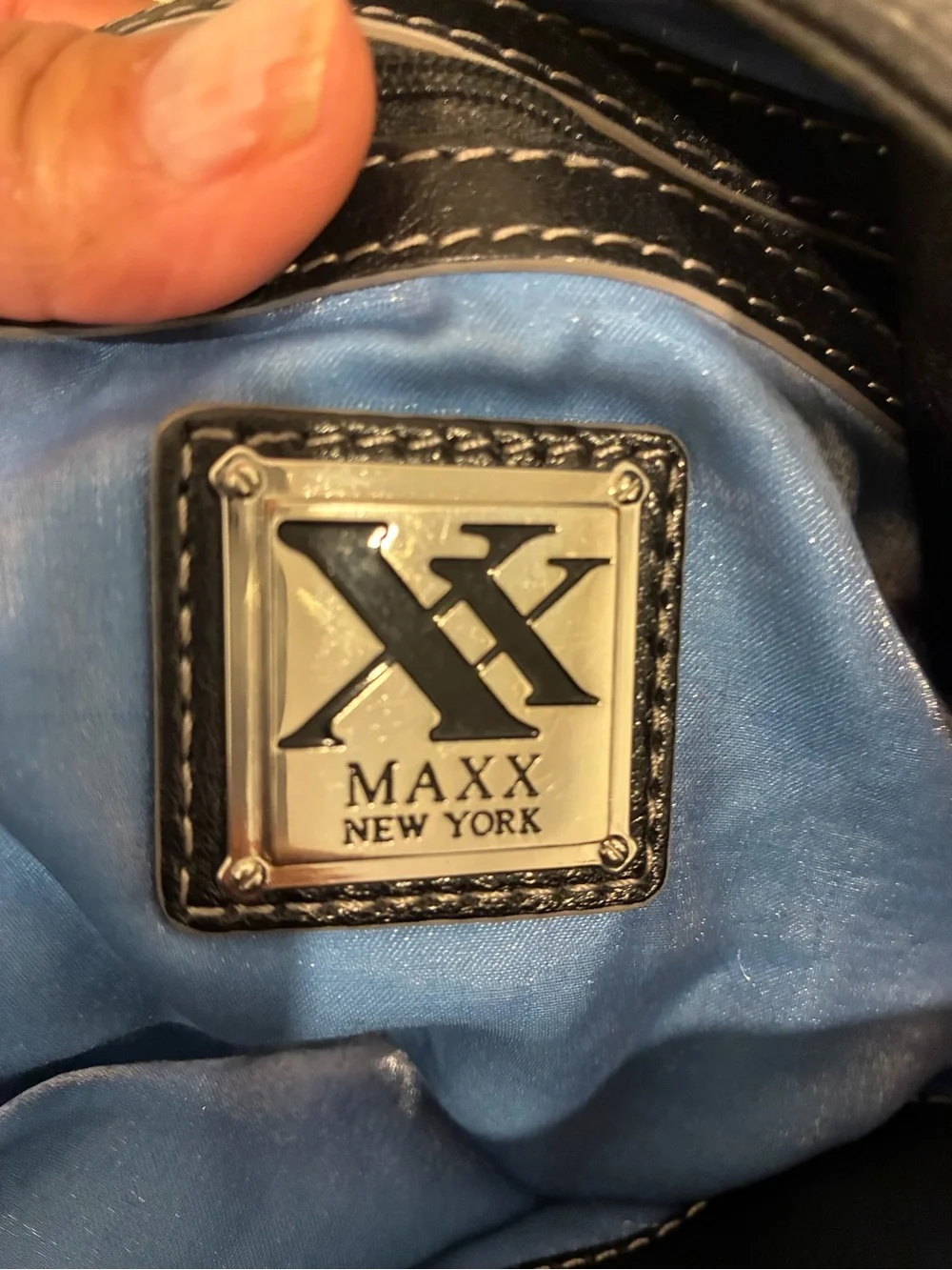 MAXX New York Black Leather Studded Hobo Bag Leopard Scarf Rocker Y2K